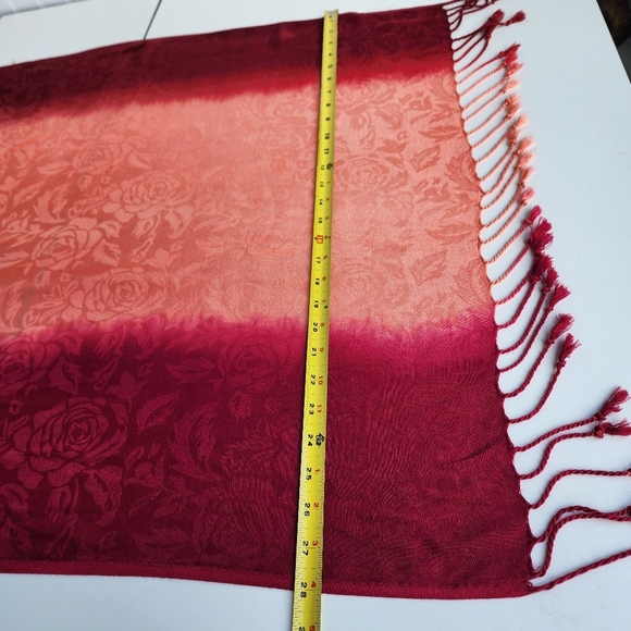 Rachele Burgundy Orange Ombré Scarf Fringe Viscose Soft 77"×28" - Picture 4 of 12